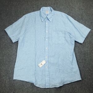Brooks Brothers 100% Linen Shirt Mens Large Regent Fit Short Sleeve Gingham NWT